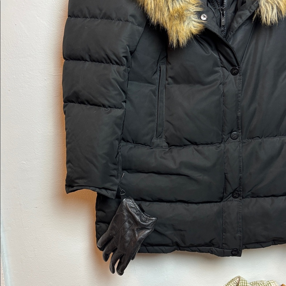 North Aware Women's Large Black Smart Winter Parka Faux Fur-Trimmed Hooded - Picture 3 of 14